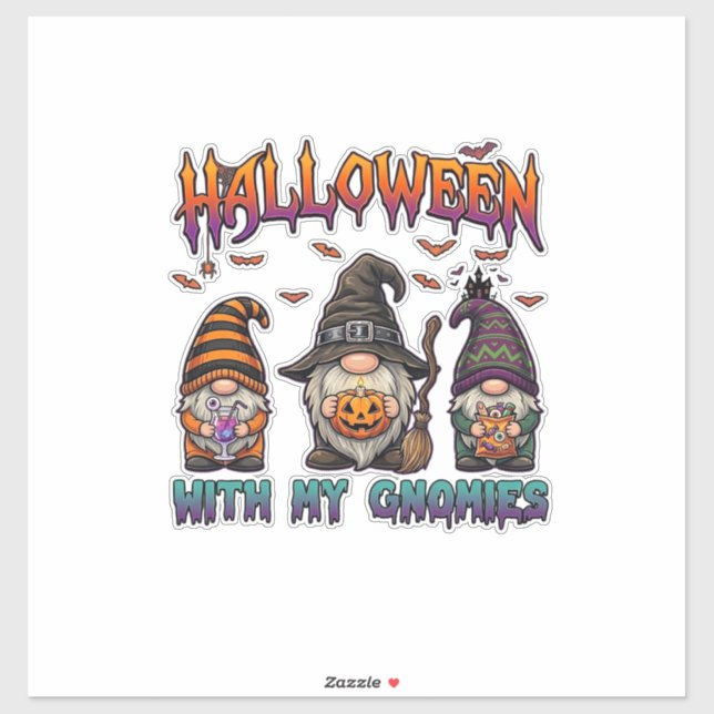 Halloween Gnomies Three Gnomes Witch Hat Pumpkin_1 Sticker (Sheet)