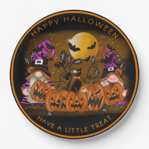 Halloween Gnones Scary Pumpkins Black Cat Bats Paper Plates