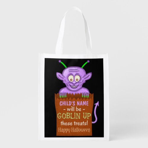 Halloween Goblin Cute Kids Trick or Treat Custom Grocery Bag