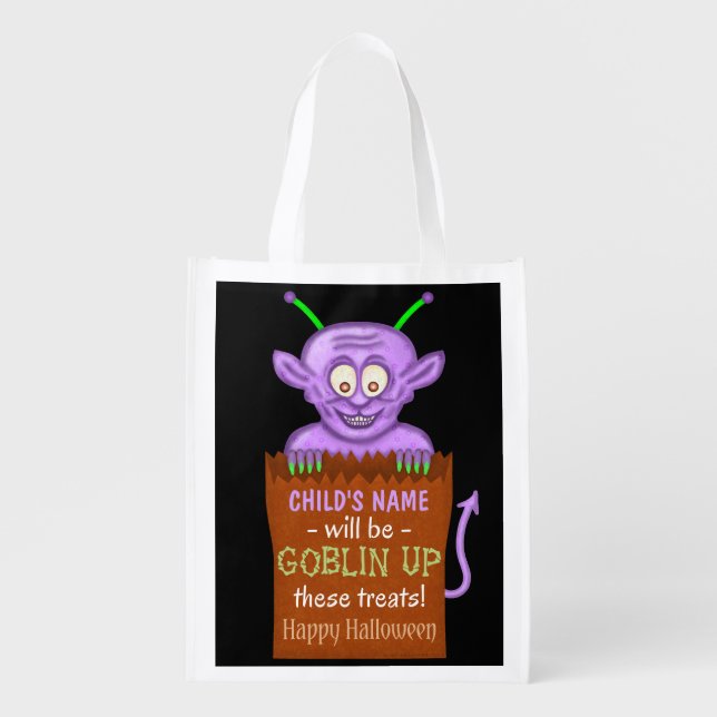 Halloween Goblin Cute Kids Trick or Treat Custom Grocery Bag (Front)