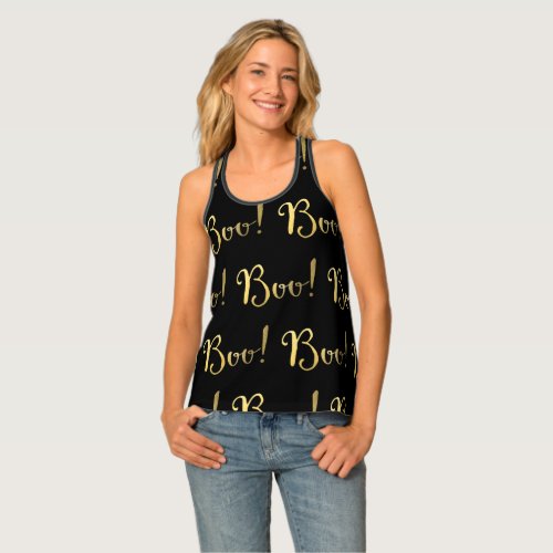 Halloween Gold BOO Black Chic Trendy Tank Top