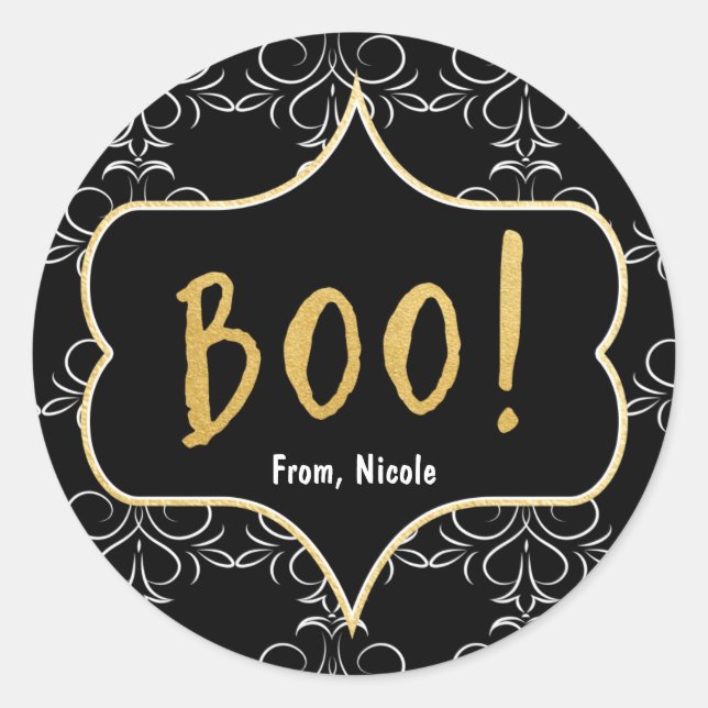 Halloween Gold BOO Black White Elegant Sticker (Front)