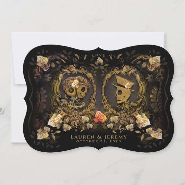 Halloween Gold Elegance Skeleton Bracket-together  Invitation (Front)