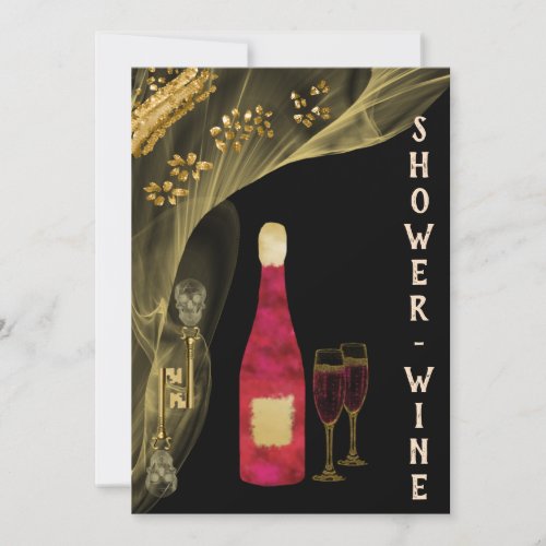 Halloween Gold Skull Glitter  Shower Wine Party Invitation