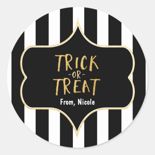 Halloween Gold TRICK OR TREAT Striped Sticker