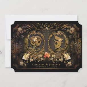 Halloween Golden Elegance Skeletons Together With Invitation