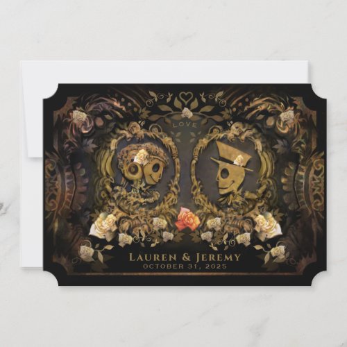 Halloween Golden Elegance Skeletons Together With  Invitation