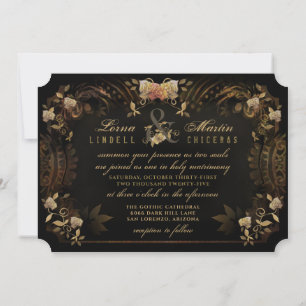 Halloween Golden Elegance Skeletons Wedding Invita Invitation