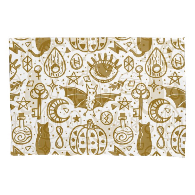 Halloween golden ink, seamless silhouette pattern. pillow case (Front)
