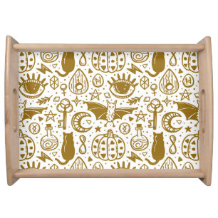 Halloween golden ink, seamless silhouette pattern. serving tray