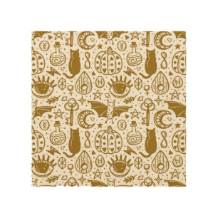 Halloween golden ink, seamless silhouette pattern. wood wall art