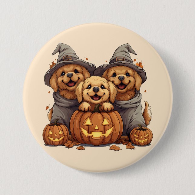Halloween Golden Retriever Dogs Jack O Lantern Button (Front)