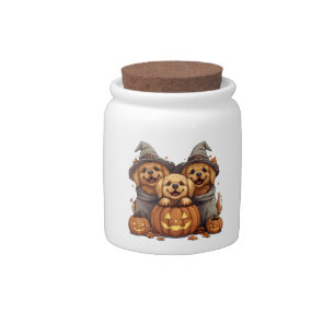 Halloween Golden Retriever Dogs Jack O Lantern Candy Jar