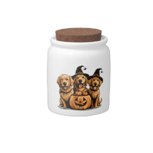 Halloween Golden Retriever Dogs Jack O Lantern Candy Jar