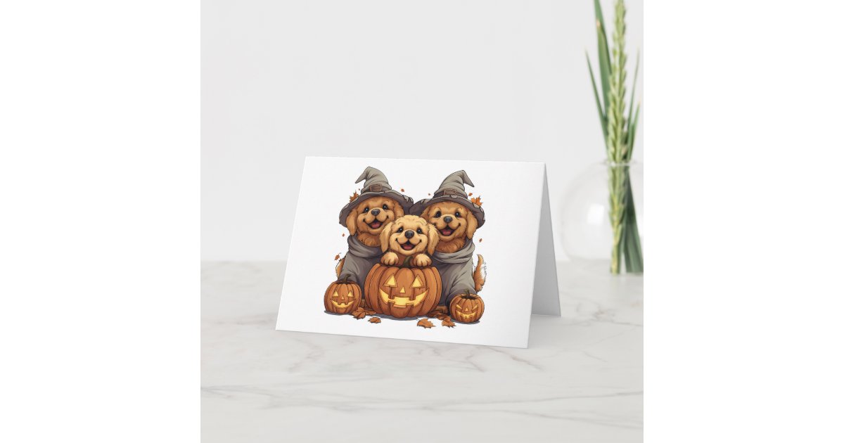 Halloween Golden Retriever Dogs Jack O Lantern Card | Zazzle