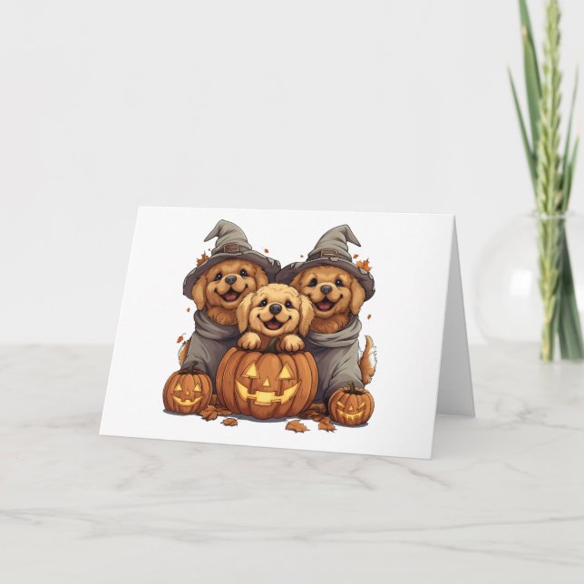 Halloween Golden Retriever Dogs Jack O Lantern Card (Front)