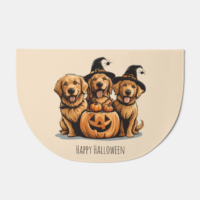 Halloween Golden Retriever Dogs Jack O Lantern Doormat (Front)