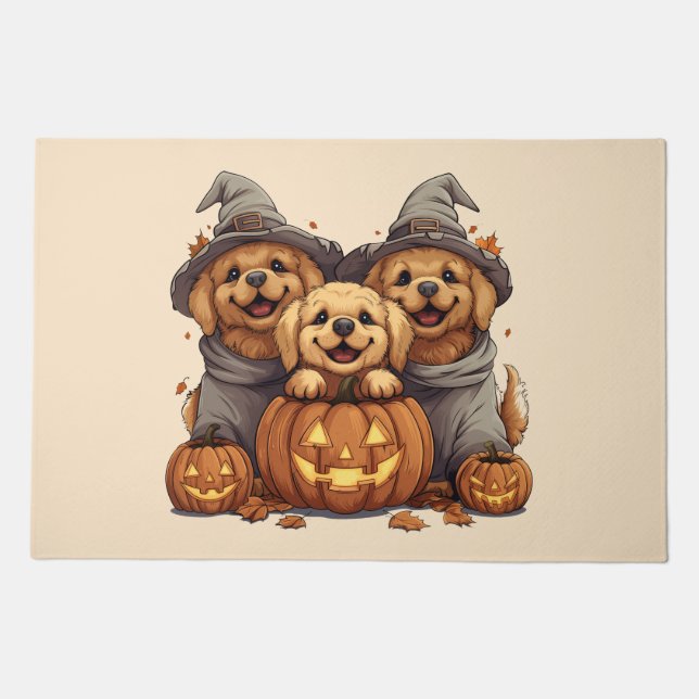 Halloween Golden Retriever Dogs Jack O Lantern Doormat (Front)