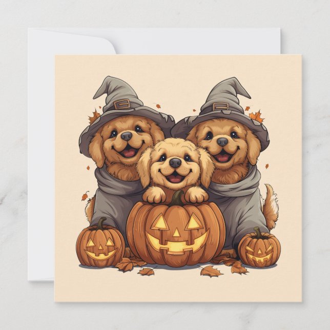 Halloween Golden Retriever Dogs Jack O Lantern Invitation (Front)