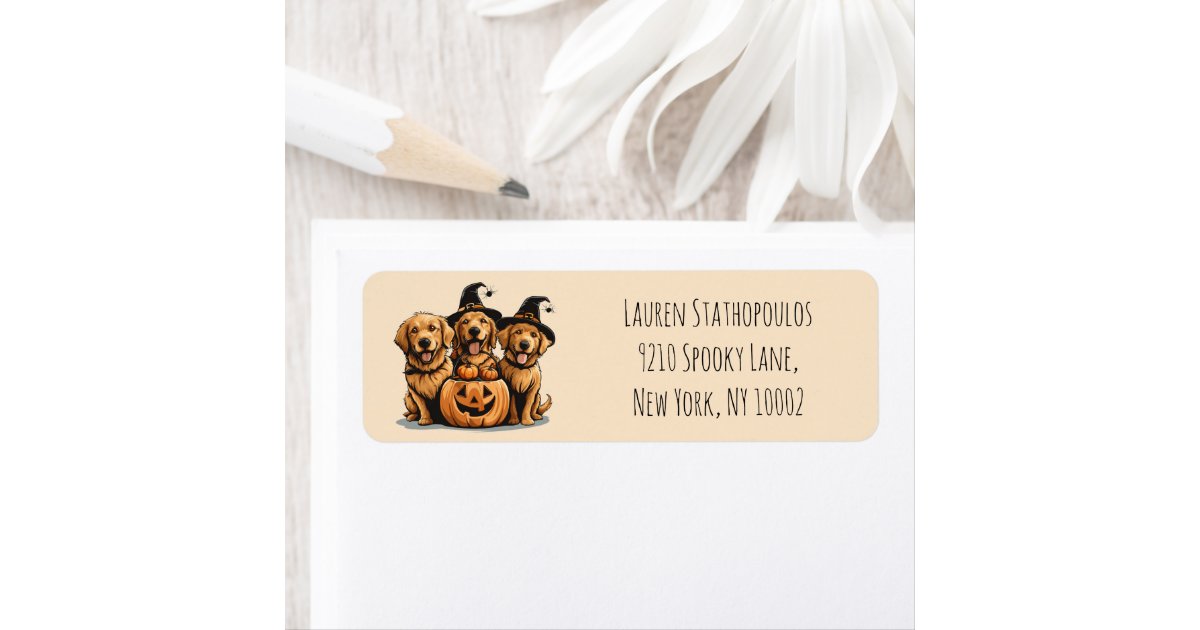 Halloween Golden Retriever Dogs Jack O Lantern Label | Zazzle