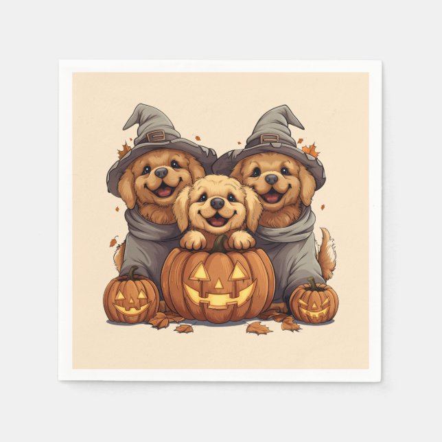 Halloween Golden Retriever Dogs Jack O Lantern Napkins (Front)