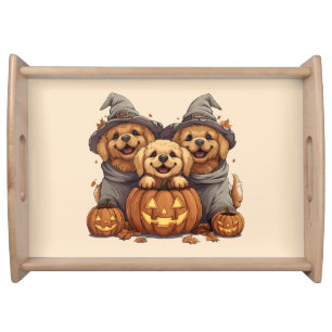 Halloween Golden Retriever Dogs Jack O Lantern Serving Tray