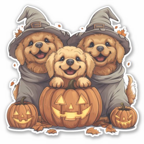 Halloween Golden Retriever Dogs Jack O Lantern Sticker