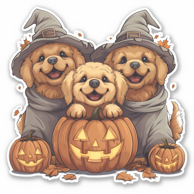 Halloween Golden Retriever Dogs Jack O Lantern Sticker (Front)