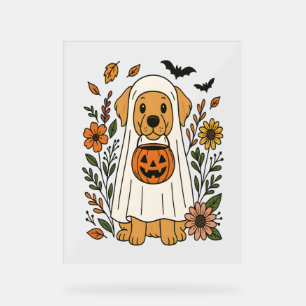 Halloween Golden Retriever Flowers Acrylic Sign