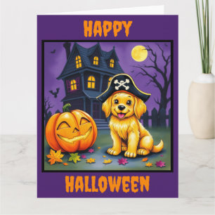 Halloween Golden Retriever Puppy at Haunted House Card