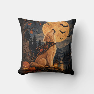 Halloween golden retriever throw pillow