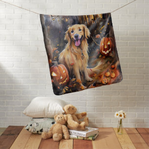 Halloween Golden Retriever With Pumpkins Scary Baby Blanket