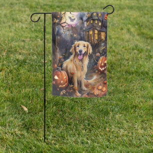 Halloween Golden Retriever With Pumpkins Scary Garden Flag