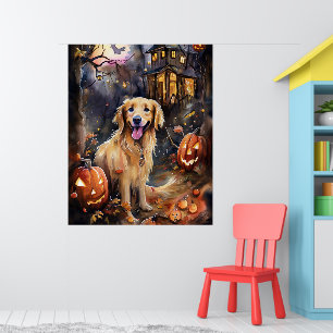 Halloween Golden Retriever With Pumpkins Scary Poster