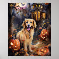 Halloween Golden Retriever With Pumpkins Scary Poster | Zazzle