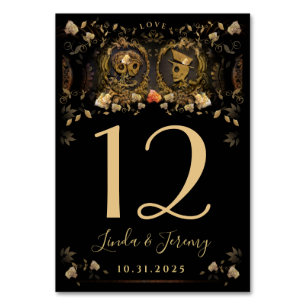 Halloween Golden Skeletons Wedding Table Number
