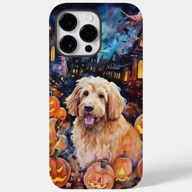 Halloween Goldendoodle With Pumpkins Scary Case-Mate iPhone Case (Back)