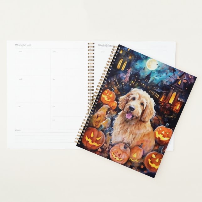 Halloween Goldendoodle With Pumpkins Scary Planner (Display)