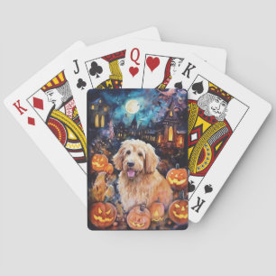 Halloween Goldendoodle With Pumpkins Scary Poker Cards