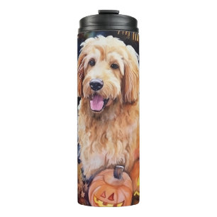 Halloween Goldendoodle With Pumpkins Scary Thermal Tumbler