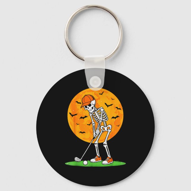 Halloween Golf Skeleton Soky Golfer Halloween Golf Keychain (Front)