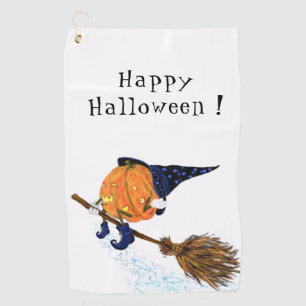 Halloween Golf Towel Witch Pumpkin Flying Broom