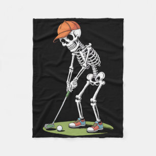 Halloween Golfer Golf Player Skeleton Golf Funny M Fleece Blanket