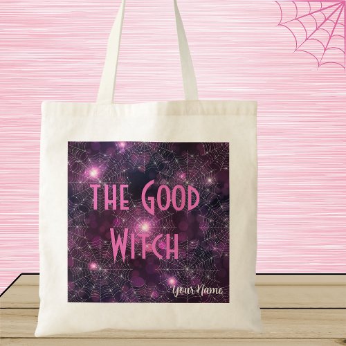 Halloween Good Witch Pink Purple Spider Webs Bokeh Tote Bag