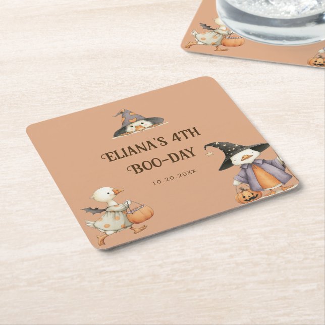 Halloween Goose Kids Birthday Costume Party  Square Paper Coaster (Angled)