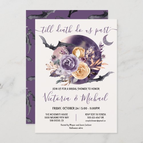 Halloween Goth Full Moon Floral Bridal Shower Invitation