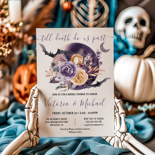 Halloween Goth Full Moon Floral Bridal Shower Invitation