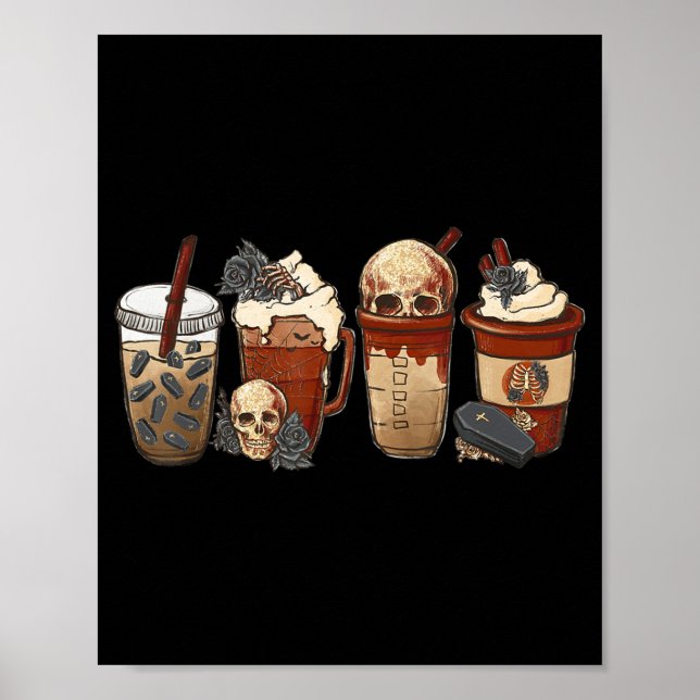 Halloween Goth girl coffee pumpkin spice latte ice Poster (Front)
