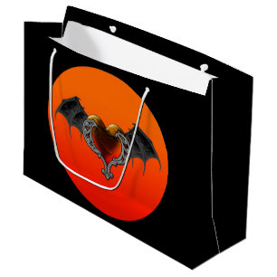 Halloween Goth Orange Heart & Bat Wings Gift Bag
