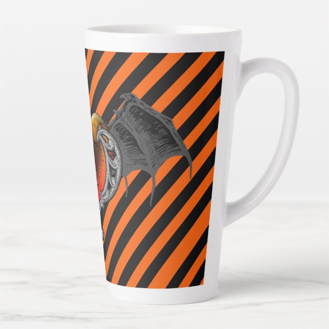 Halloween Goth Orange Heart & Bat Wings Latte Mug (Right)